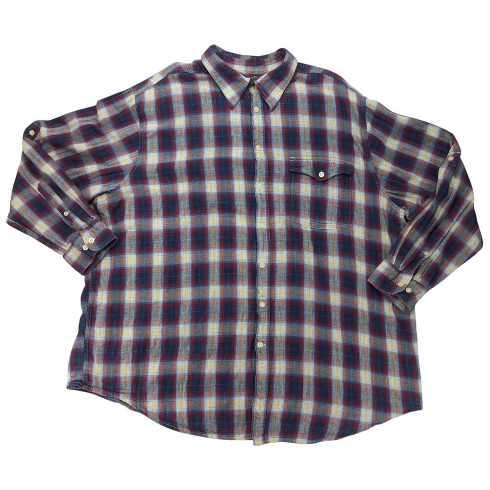 True Nation Men’s 2XL Plaid Roll Tab Long Sleeve Button-Down Shirt Pocket Cotton